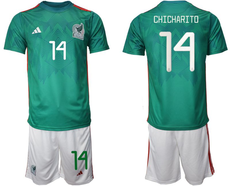 Men 2022 World Cup National Team Mexico home green 14 Soccer Jersey